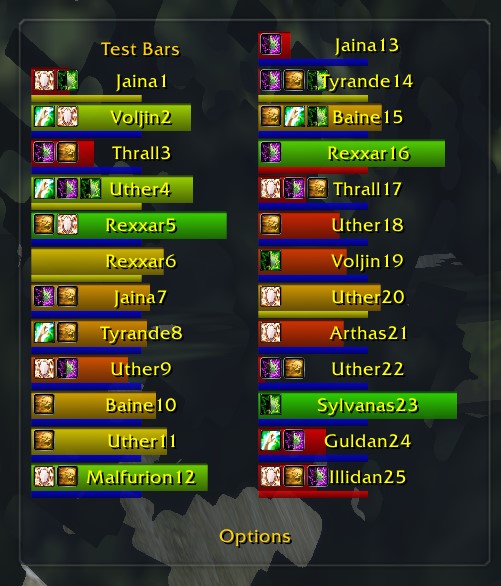 Classic red to green colour schema with resource bars enabled